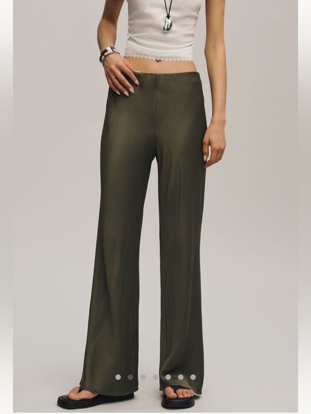 Anthropologie Olive Satin Wide-Leg Pants